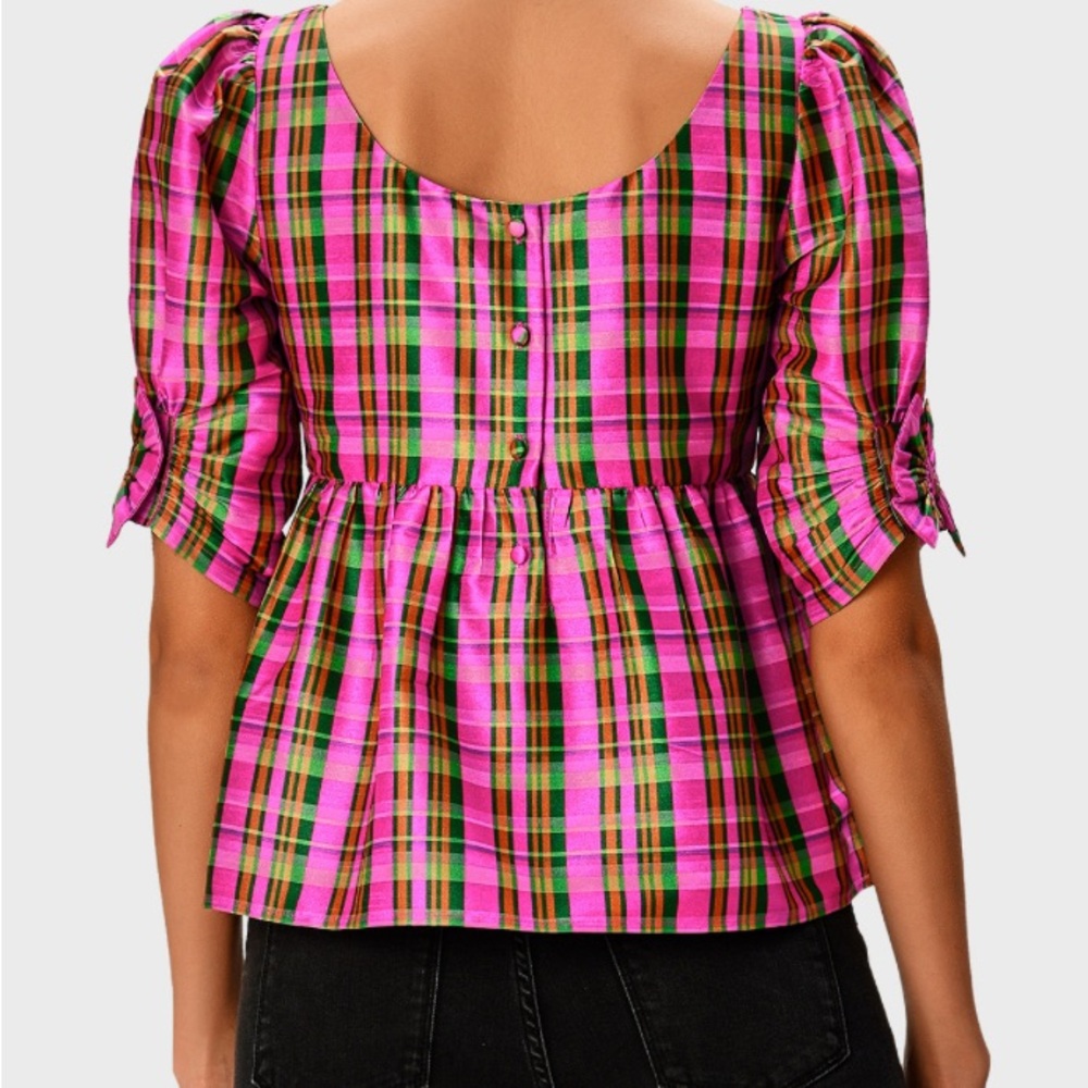 WAYWARD FANCIES Check Print Dupioni Peplum Top XXL Feminine Preppy Casual - Picture 3 of 12